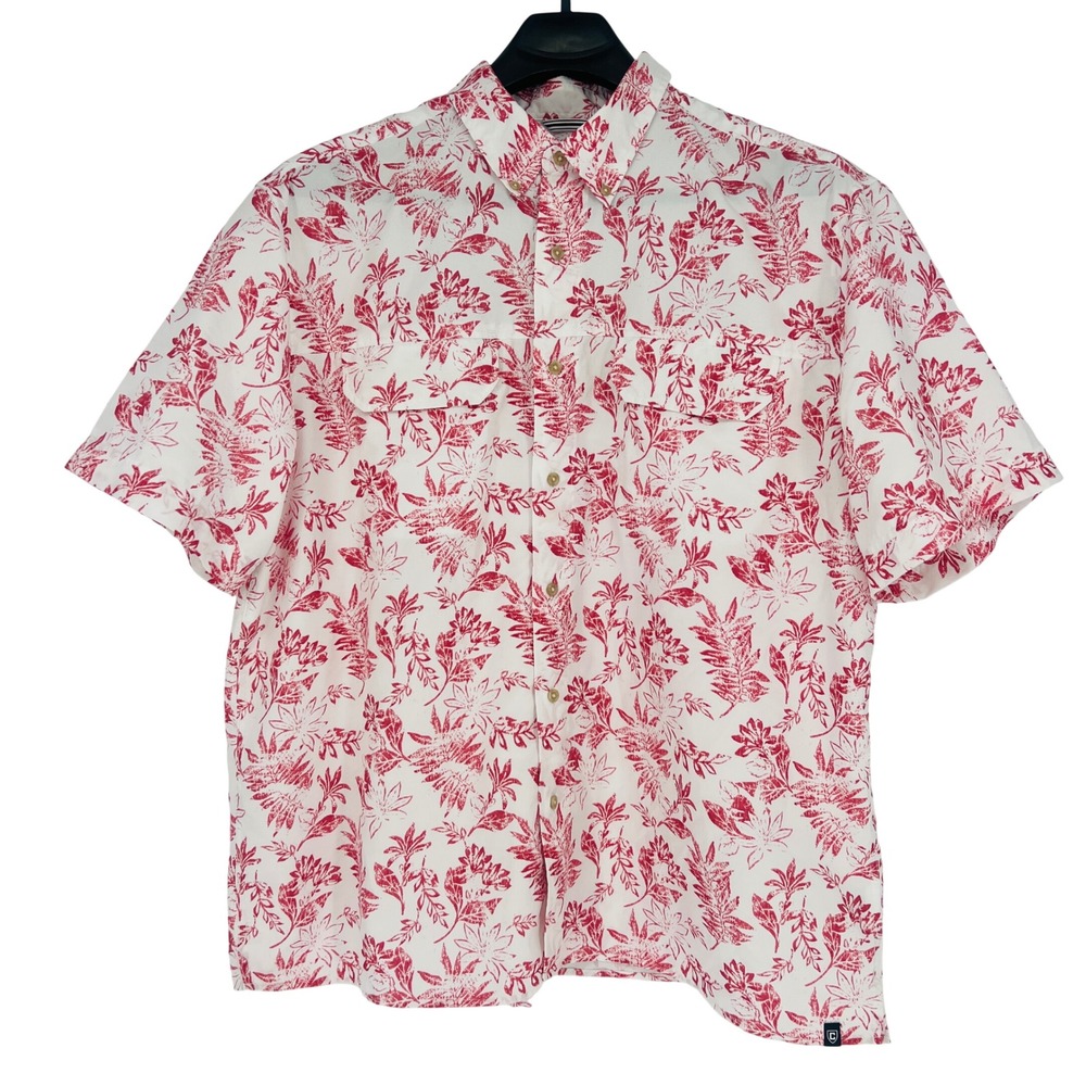 Chaps Button Down Shirt Mens 2XB Red White‎ Floral Tropical Performance Casual